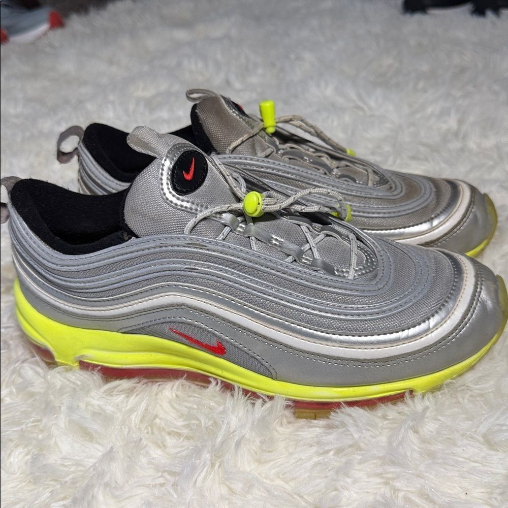Nike Air Max 97 Metallic Silver with Neon Yellow